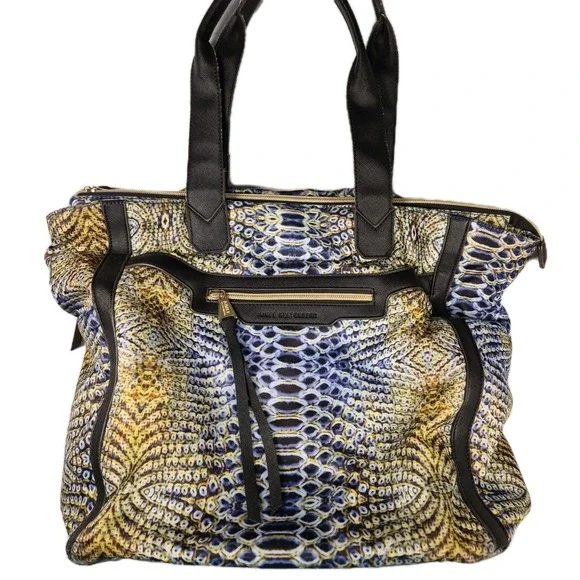 Aimee Kestenberg Snakeskin Print Nylon Tote Shoulder Bag Multipocket Zip Closure - Picture 1 of 13